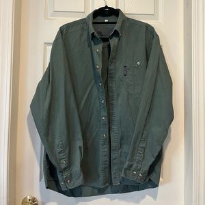 Mens army green button down shirt